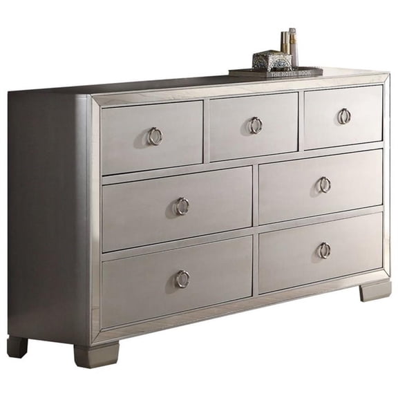 Bowery Hill Wood 7-Drawers Bedroom Dresser in Platinum Silver