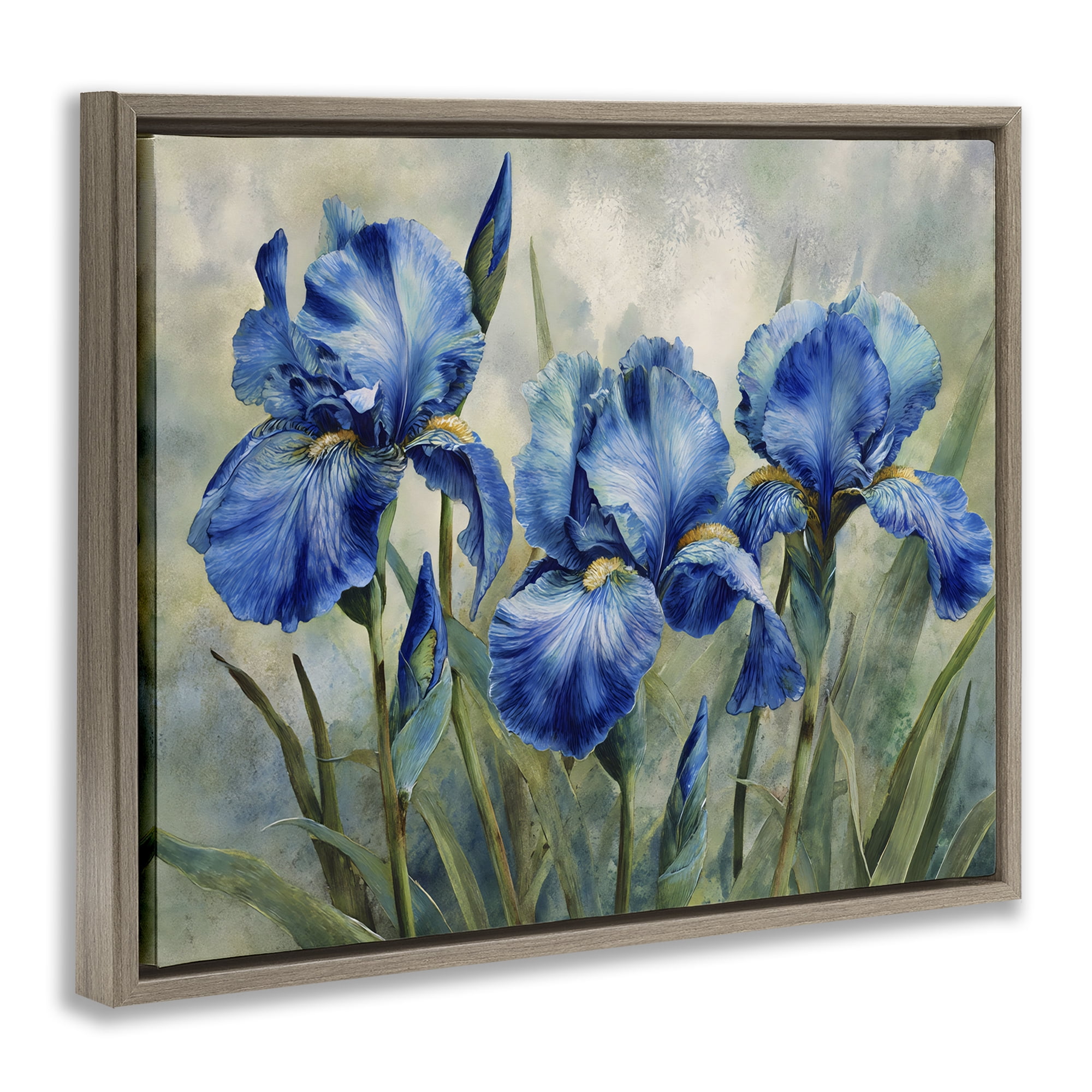 Stupell Industries Drawn Blue Iris Flowers Brown Framed Floater Canvas Wall Art, design by Franklyn Gregory