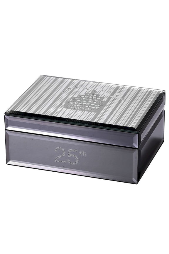 25th On Drawer Front Cake On Lid Silver And Black With Black Lining Jewellery Box