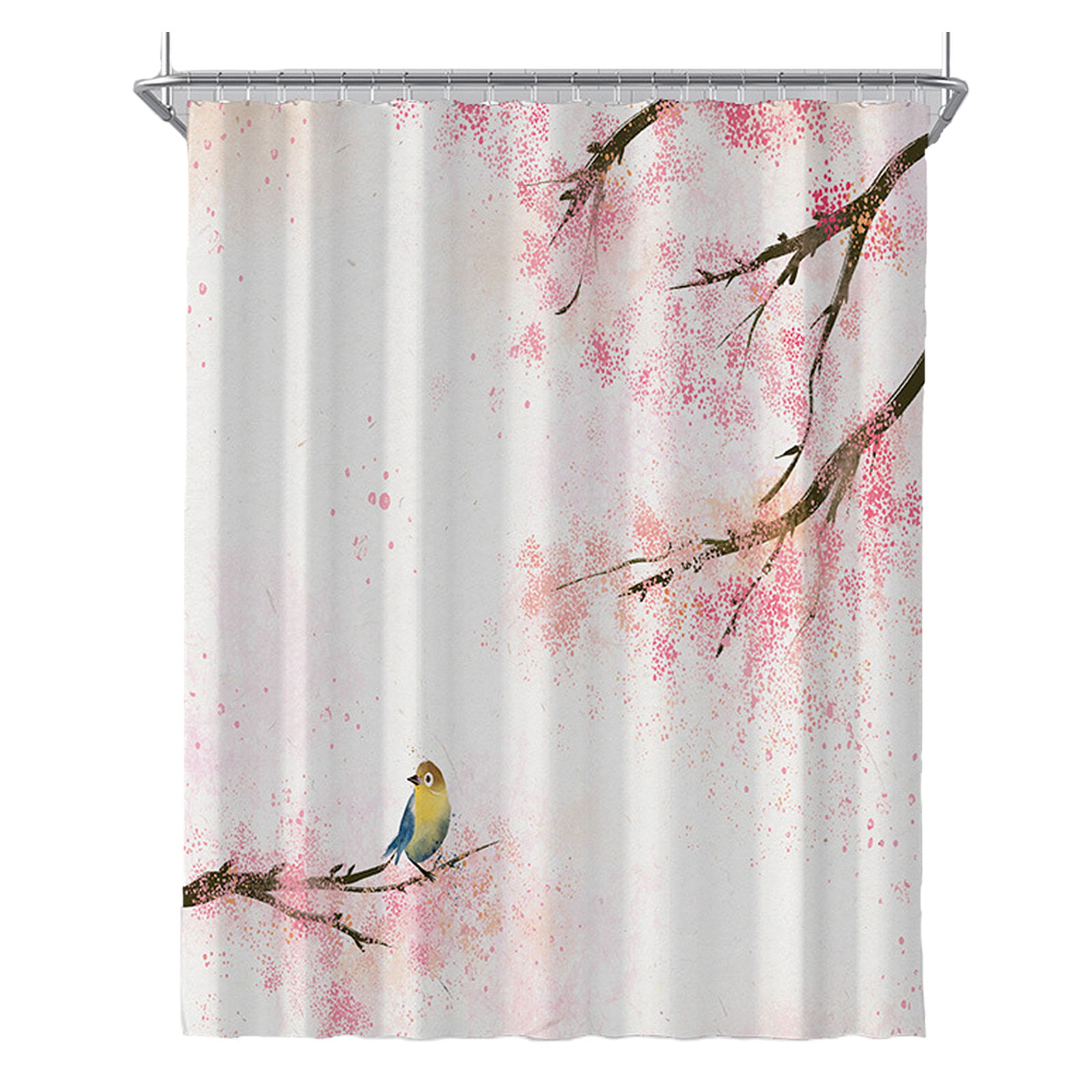 71" Bird butterfly board Waterproof Polyester Fabric & 12 Hooks Shower Curtain 