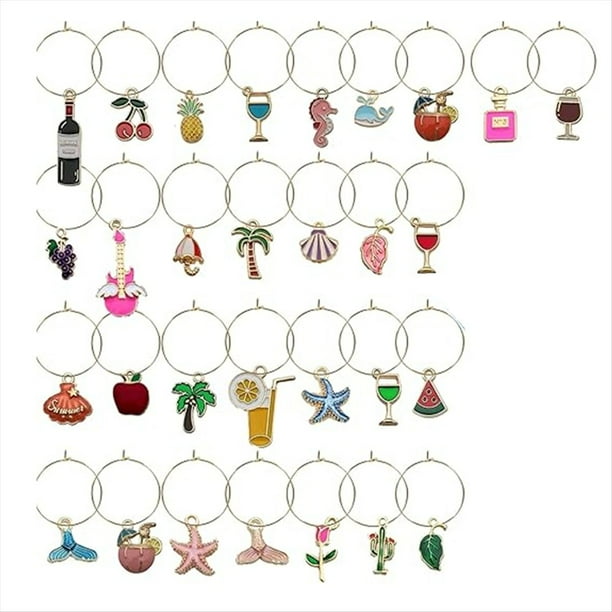 30 Dijes para Copas de Vino, Identificadores de Bebidas, Marcadores de Copas, Etiquetas para Copas, Artículos para Fiestas Playeras.