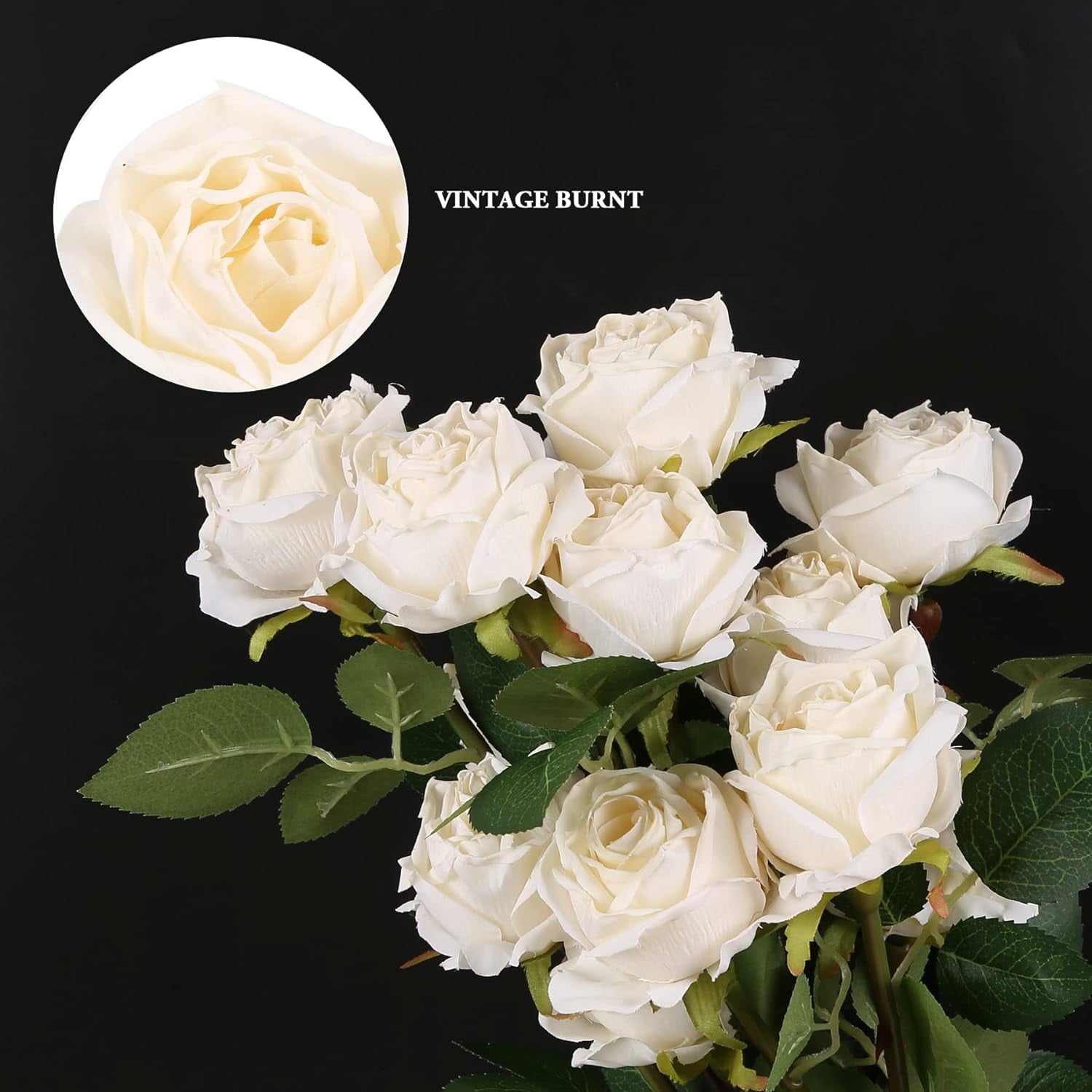 White Roses Artificial Flowers Vintage Dried White Flowers Artificial Roses Silk Flowers with Single Stem White Fake Rose for Wedding Centerpieces Wall Flowers Decorations (Off White)