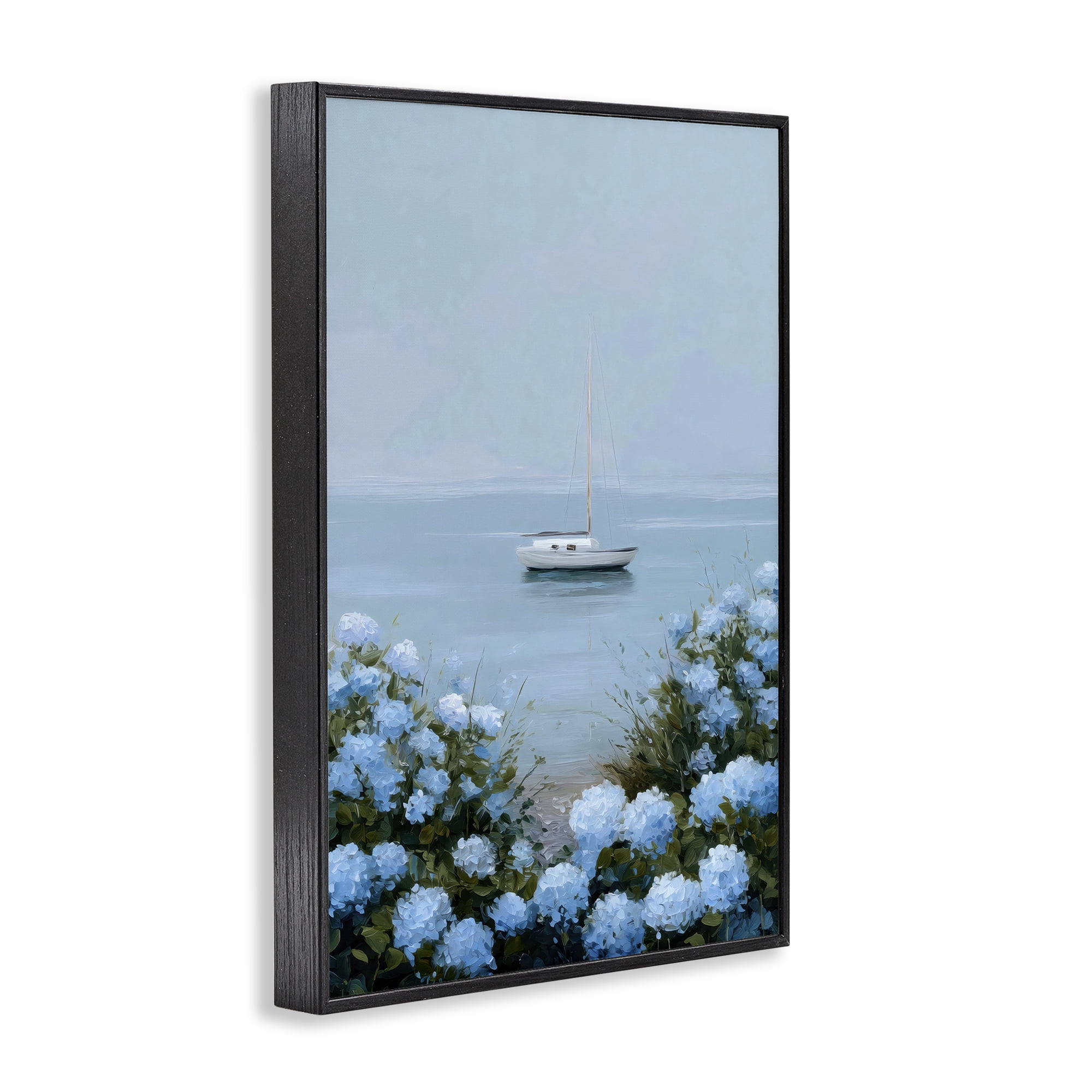 Stupell Industries Yacht in Floral Bay Black Framed Giclee Art, design by Petal Prints Design