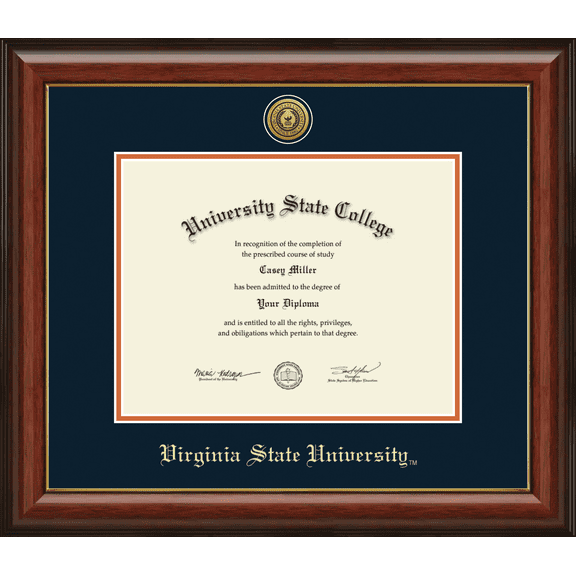 Virginia State University Diploma Frame, Document Size 11" x 8.5"