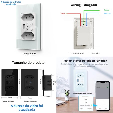 XULHAN WiFi Smart Brazil Wall Socket Tomada USB Electrical Plug Outlets Plastic Glass Panel Remote Control by Alexa
