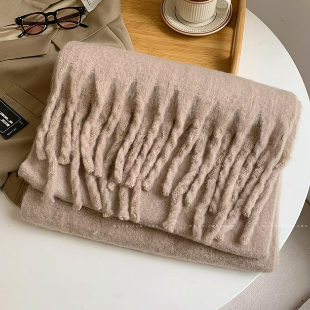 Bufanda de mohair de color sólido para mujer, otoño e invierno, bufanda de chal de estudiante de invierno con trenza gruesa