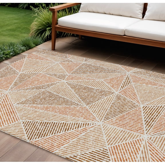 HomeRoots 578566 9 x 12 ft. Geometric Washable Indoor & Outdoor Rectangle Area Rug, Terra Cotta, Beige & Salmon