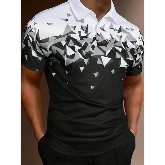 Mens 1/4 Zipper Retro Graphic Polo Shirts Plus Size Casual Short Sleeve Western Shirts Loose Fit Summer Pullover Tops Black M