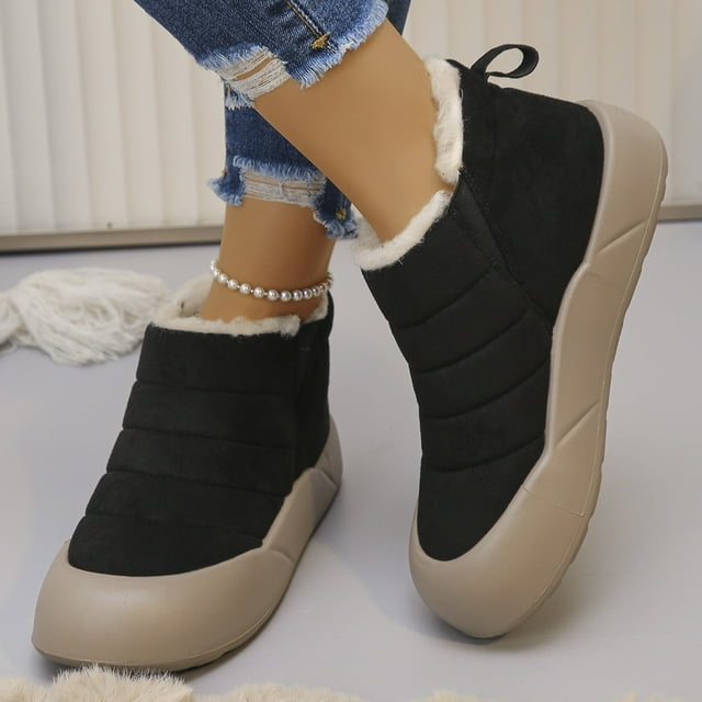 XIMIN Bottes d'Hiver pour Femmes Bottines de Neige Bottines Chaudes Doublées en Peluche à Enfiler Marche Randonnée Chaussures en Coton Espadrilles à Plateforme Extérieur Antidérapantes Botte Courte en Molleton