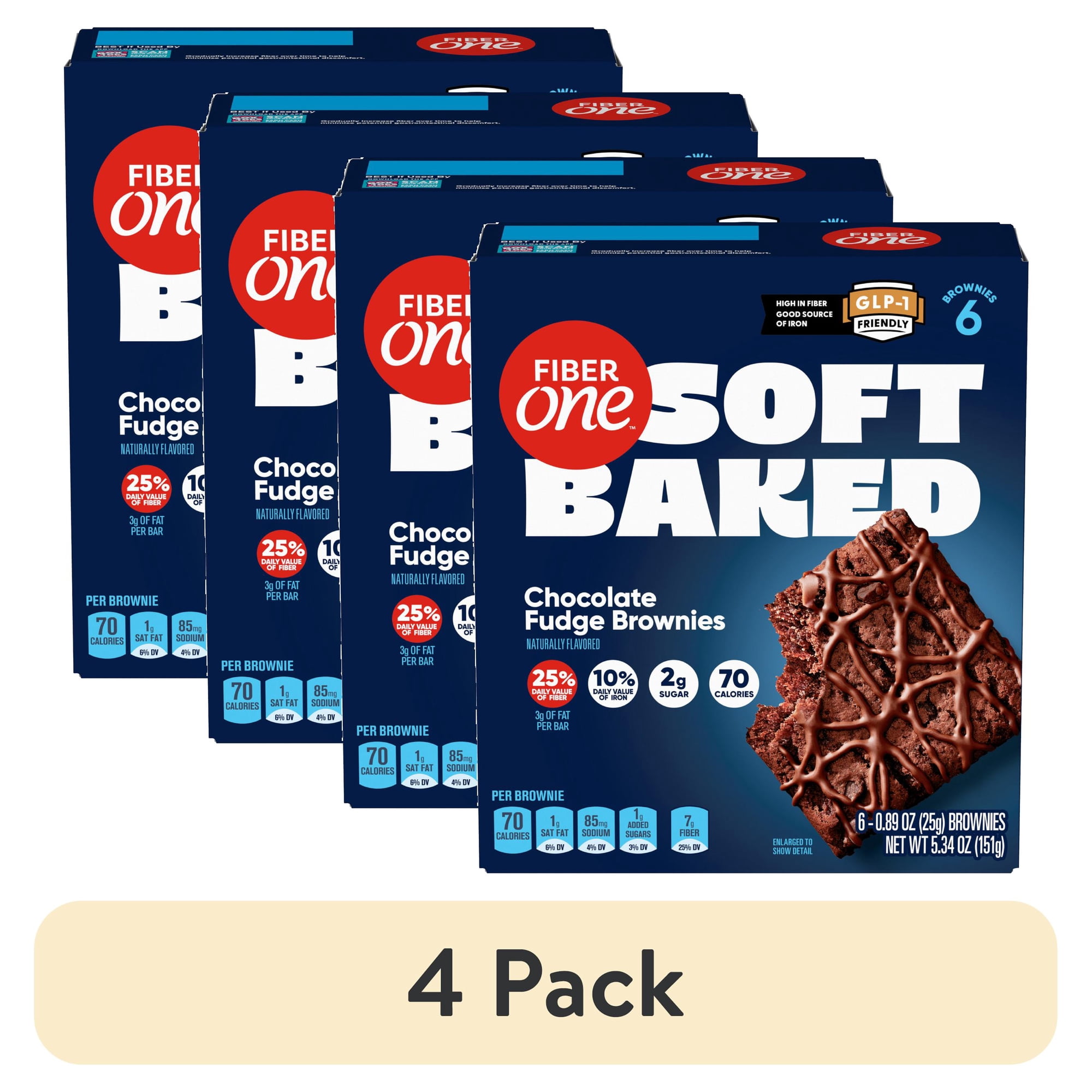 Fiber One Soft Baked Chocolate Fudge Brownies, Fiber Snacks, 6 Ct, 5.34 oz