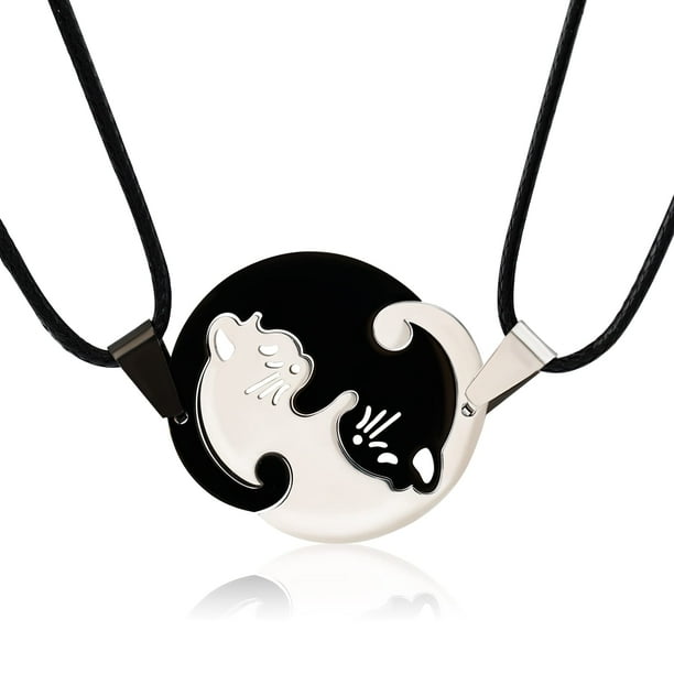Collar a juego de gato para parejas Collar Yin Yang Collar de la amistad Collar de plata para mujer Collar con colgante para parejas
