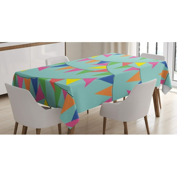 Carnival Tablecloth, Colorful Bunting Party Flags Pattern Festive Theme Triangular Motifs, Rectangular Table Cover for Dining Room Kitchen, 60" X 84",Seafoam and Multicolor, by Ambesonne