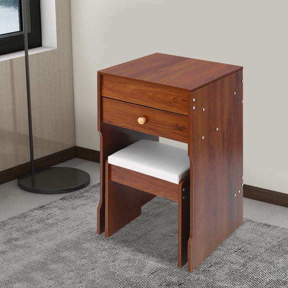 Vanity Table with Mirror and Stool 15.8x14.8x28.4in Black Walnut Compact Dressing Table with Flip-Up Mirror