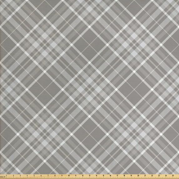 Abstract Fabric by the Yard Upholstery, Plaid Design Strokes with Geometric Details Vintage Feels, Decorative Fabric for DIY and Home Accents, Dimgray Pale Grey by Ambesonne