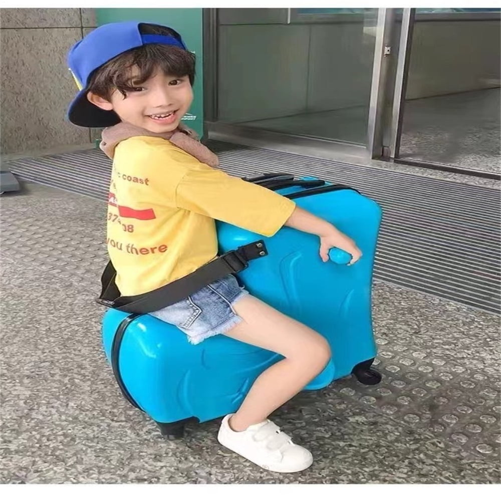 Kids Ride on Luggage, Toddler Luggage Seat Ride on, Kids Travel Suitcase with Safety Belt, Scooter Suitcase for Kids Ages 6-12 (20“ Blue)