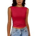 thumbnail image 6 of Lumtrix Boat Neck Tank Tops For Women Seamless Shirts Cute Casual Basic Sim Fitted Summer Going Out Crop Tops Red XL, 6 of 6
