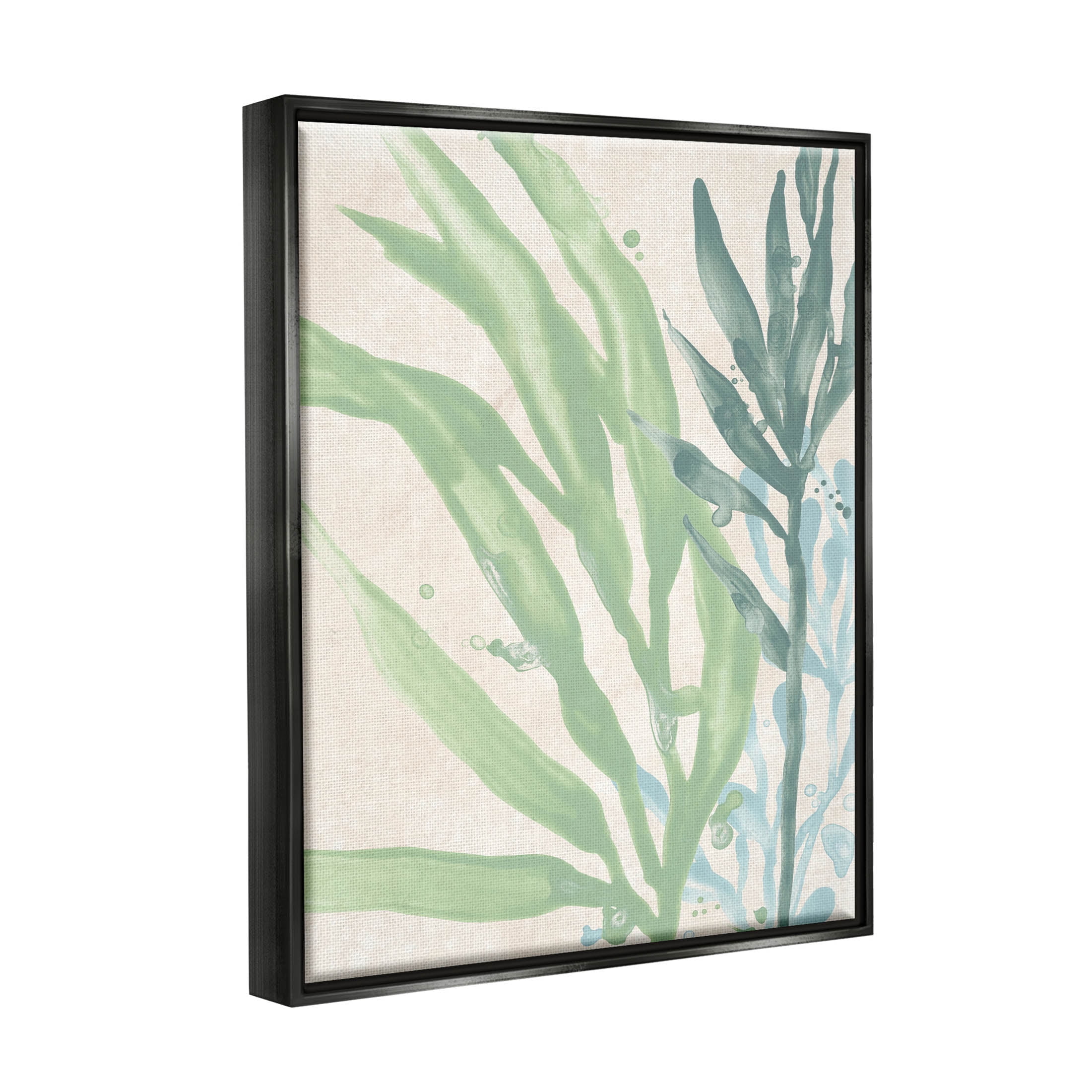 Stupell Industries Flowing Seaweed Underwater Plant Graphic Art Jet Black Floating Framed Canvas Print Wall Art, Design by June Erica Vess