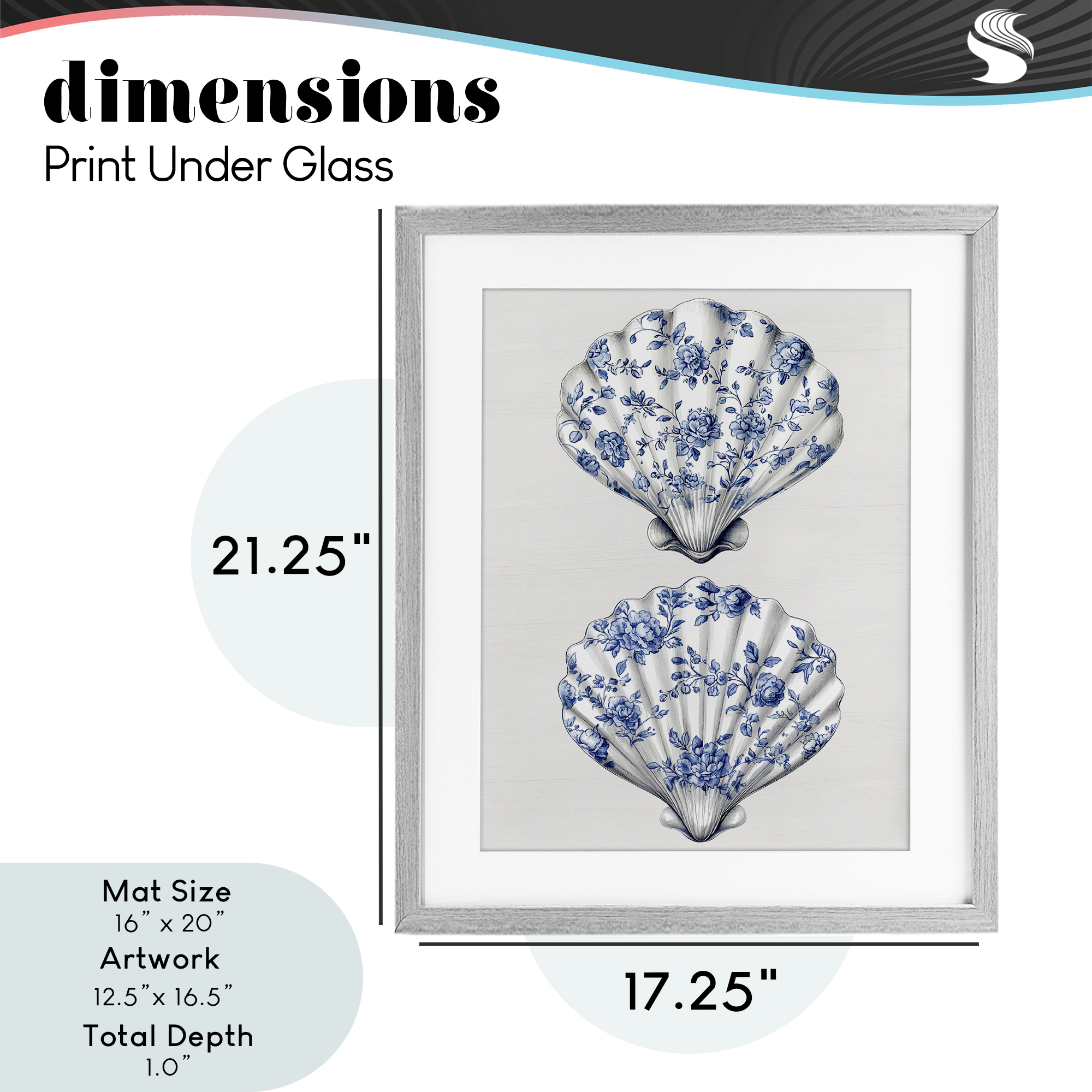 Delicate Toile Seashells Gray Framed Print Under Glass, design by Lettered and Lined