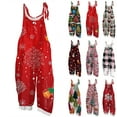 thumbnail image 5 of Women's Christmas Print Suspender Jumpsuit - Casual Loose Retro Cotton Linen One-Piece, Pink Size XXL, 5 of 5