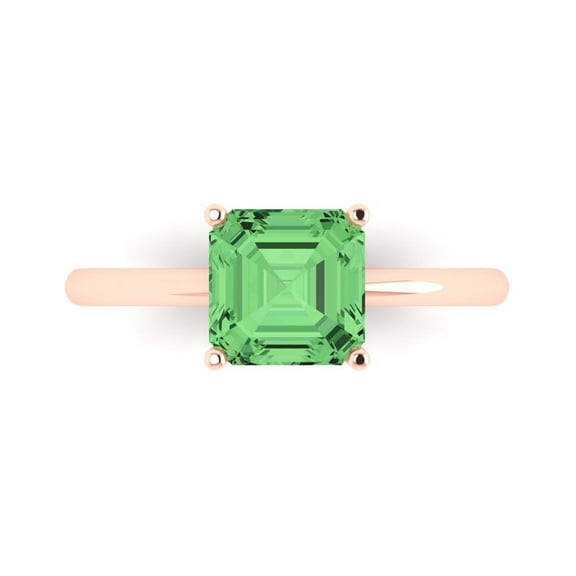 2 ctw Solitaire Anniversary Ring for Women | Asscher Cut Simulated Green Diamond | Hyperallergenic Solid 14K Rose Gold