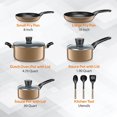 thumbnail image 2 of SereneLife 11 Piece Pots and Pans Non Stick Kitchenware Cookware Set, Gold, 2 of 8