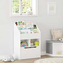 UTEX Kids Bookshelf Toy Organizer with Rolling Toy Box, White, 23.62” W x 11.8” D x 35.43” H