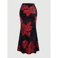 thumbnail image 6 of Women'S Fishtail Skirt Elegant Floral Ruched Skinny Bodycon Ruffle Long Skirts Red &, 6 of 9