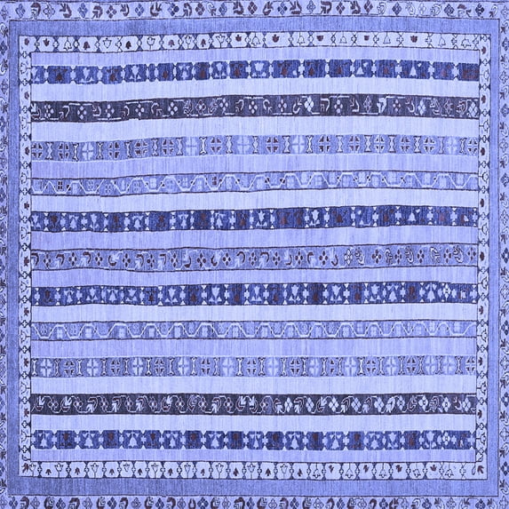 Ahgly Company Machine Washable Indoor Square Southwestern Blue Country Area Rugs, 4' Square