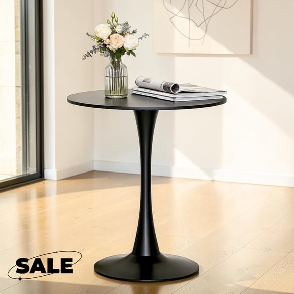 GZXS 31.5" Round Dining Table with Pedestal Base, Modern Tulip Table, Bistro Table for Living Room, Kitchen, Easy Assembly, Black
