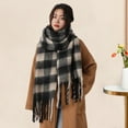 thumbnail image 3 of Women Plaid Scarf Chunky Oversized Winter Shawl Tassel Wrap Retro Literary Style Warm Wide Scarf for Ladies Gifts, 3 of 8