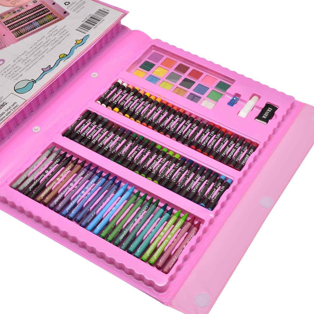 185-Piece Double Sided Easel Art Set - Complete Drawing Kit with Oil Pastels, Crayons, Colored Pencils, Markers & Sketch Pad