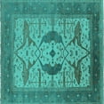 thumbnail image 1 of Ahgly Company Machine Washable Indoor Square Oriental Turquoise Blue Industrial Area Rugs, 7' Square, 1 of 4