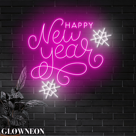 Glowneon Happy New Year Neon Wall Art Decor New Year Eve Party Decor