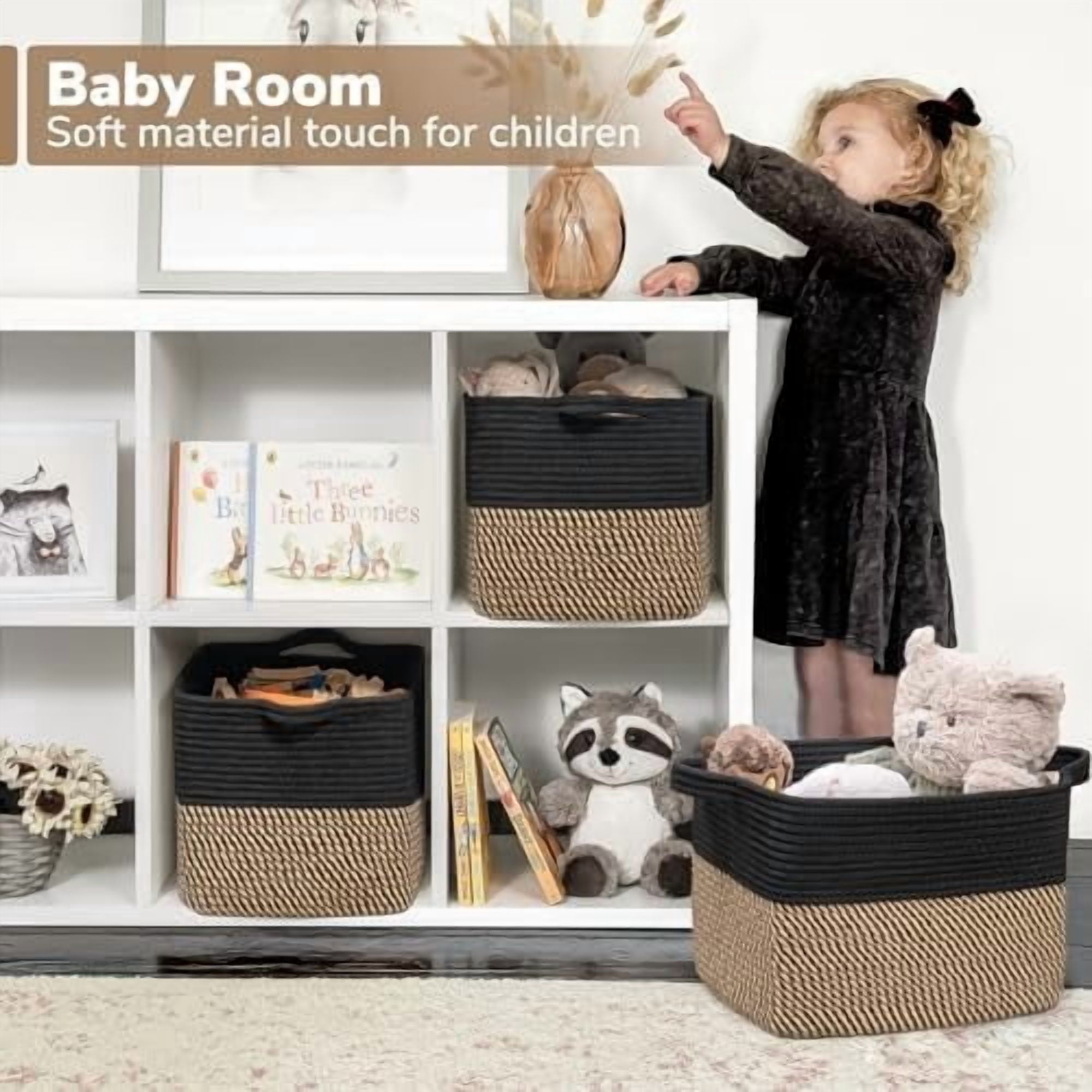 Cube Storage Bins - Towel, Book, Cloth, Shoes, Closet Shelf Woven Baskets for Office, Baby Laundry, Toys, 13''x10''x9''