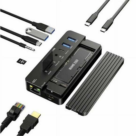 ACASIS Concentrador USB-C 10 en 1 con Gabinete SSD, 10Gbps M.2 Ncme, 4K HDMI, USB a 3.1, Suministro de Energía de 100W