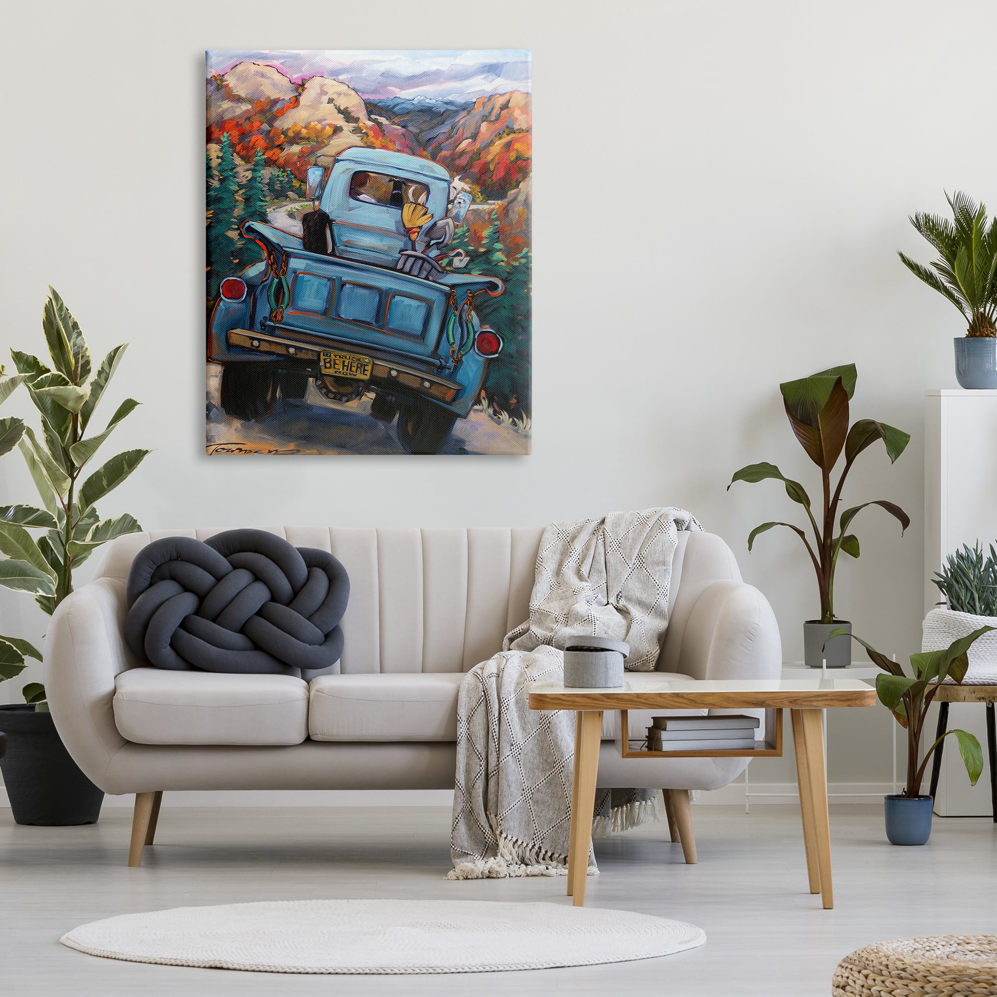 Stupell Industries Truck in Mountain Valley Transportation Painting Gallery Wrapped Canvas Print Wall Art, 36 x 48