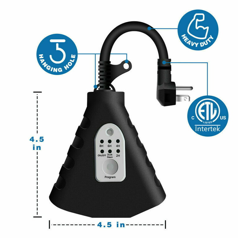 Wireless Outdoor Remote Control Outlets with Timer and Sensor Function; 3  Outlets 100 Feet RF Range; ETL Listed Water Resistant for Outdoor Lights,  Kitchen Appliances (Black) 