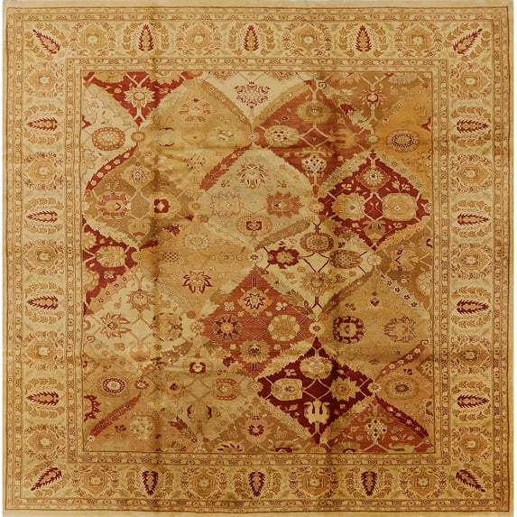 Ahgly Company Indoor Square Mid-Century Modern OrangeRed Orange Oriental Area Rugs, 5' Square