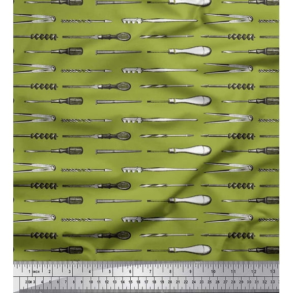 Soimoi Green Rayon Fabric Hex Driver & Divider Hardware Print Sewing Fabric Yard 56 Inch Wide