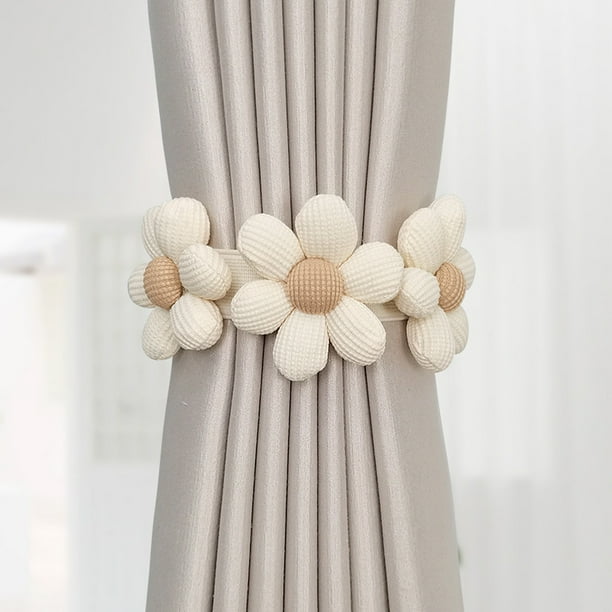 Alzapaños para Cortinas con Diseño de Girasol (2 Unidades), Estilo Bohemio, con Tres Flores, Decorativos para Dormitorio y Ventana.
