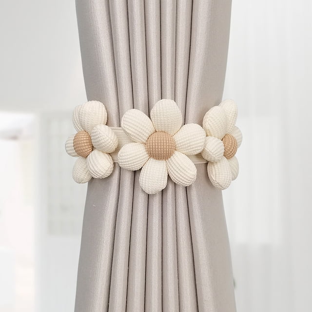 Sujetadores de cortina de tela estilo bohemio con diseño de tres flores | Sujetadores de tela suave para ventanas de dormitorio y sala de estar
