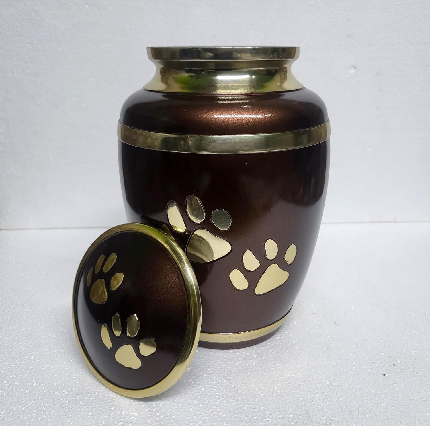 Brown Elegant Pet Keepsake Cremation Urn – 8-Inch Memorial Urn with Velvet Bag for Cherished Remembrance