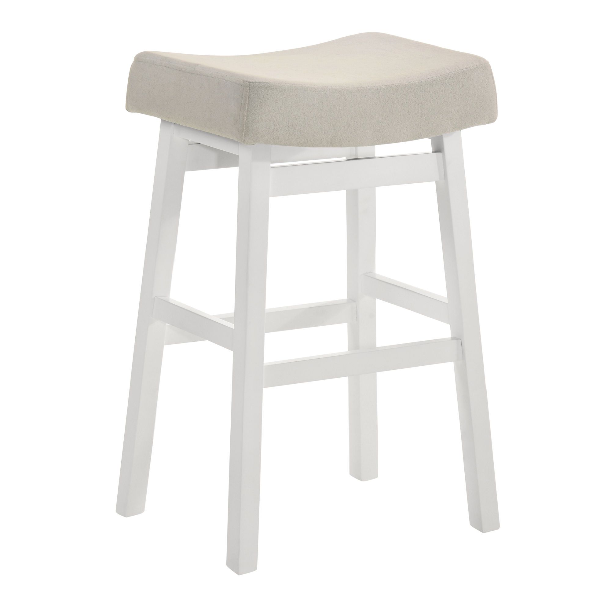 Lenon Wood Bar Height Bar Stool in White with Cream Fabric Seat - Set of 2