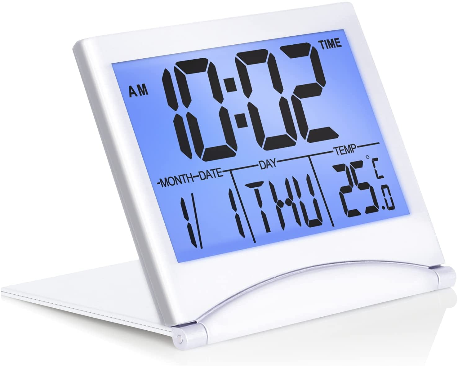 LCD clock Travel Alarm Clock Slim Fold-away Snooze 