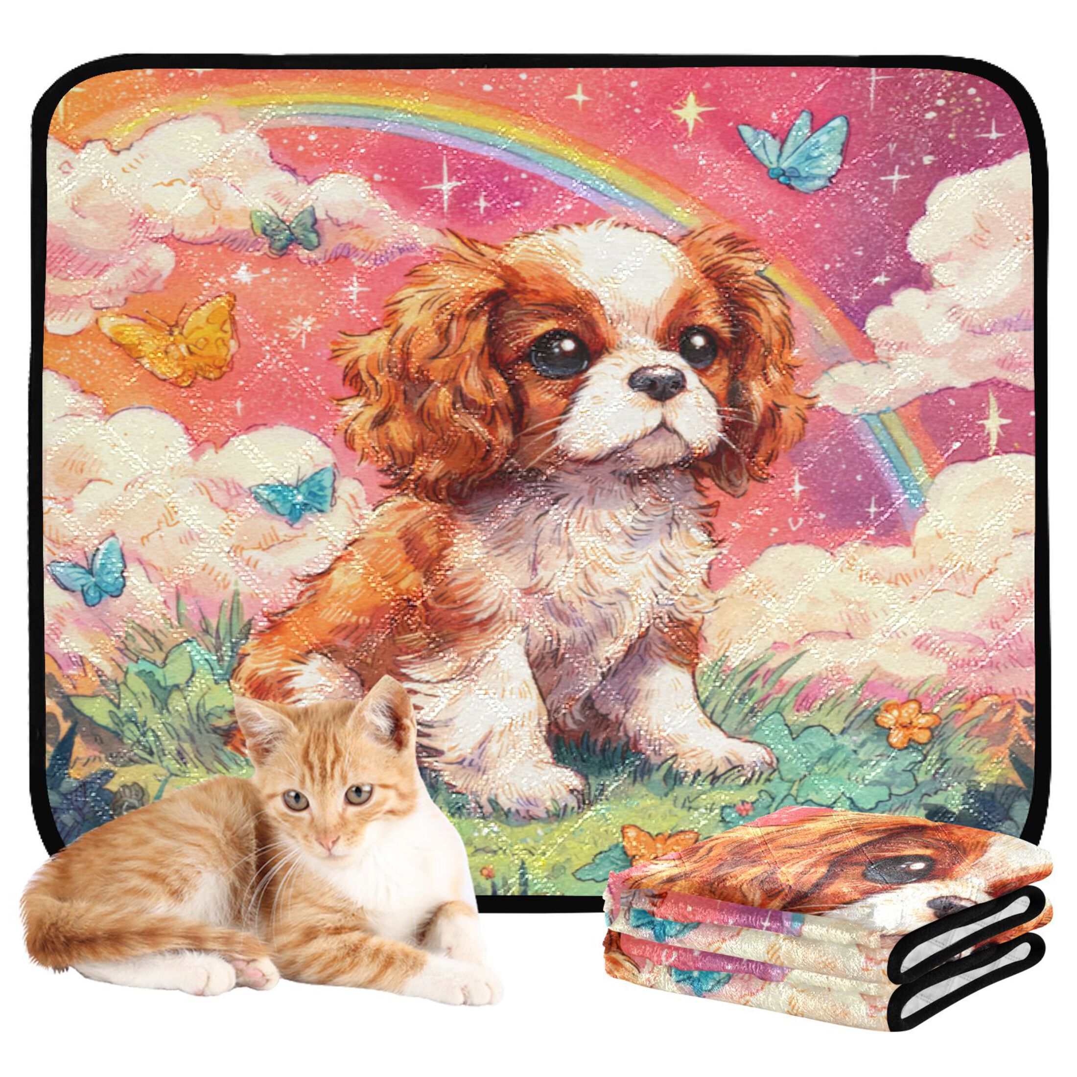 Qxltty King Charles Spaniel Cat litter Pads Pet Set of 2 Diaper Mats Center Anti-leakage Layer Absorbent Soft and Comfortable
