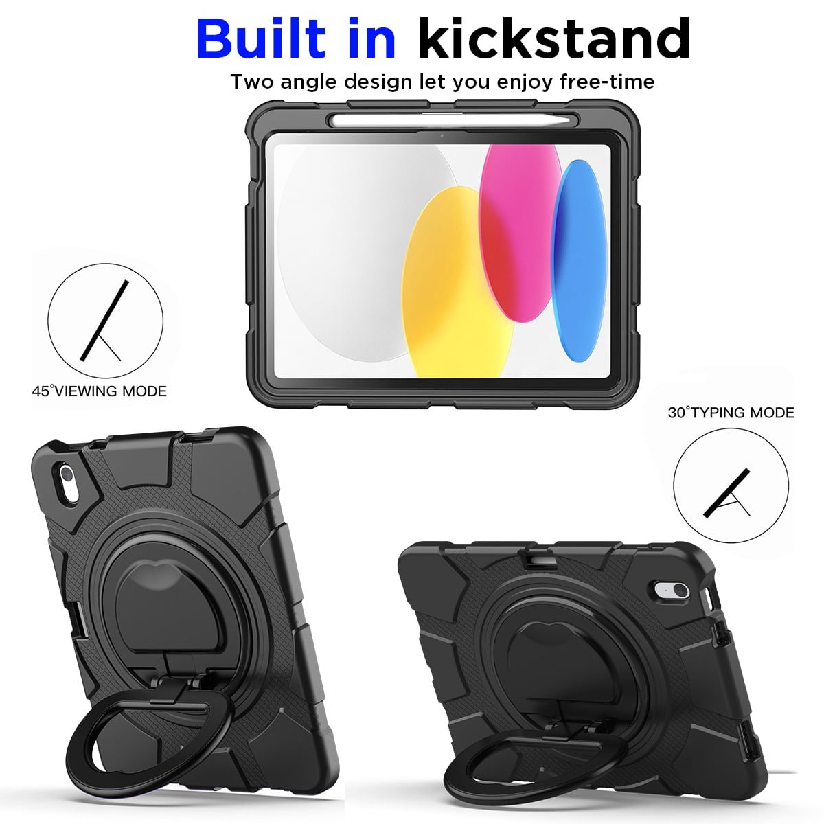 AICase For Apple iPad (A16) Case/iPad 11th Generation 11 Inch (2025) Shockproof Rugged Cover With 360 Rotating Stand Built-in Pencil Holder come with a Screen Protector
