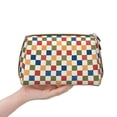 thumbnail image 4 of Naloa Floral Checkerboard Leather Makeup Bag for Purse Travel, Portable Small Cosmetic Organizer for Women and Girls, Make up Bag with Zipper, 4 of 8