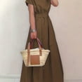 thumbnail image 1 of Robe Élégante Grande Taille pour Femmes, Robe Maxi Unie à Manches Courtes et Col Rond avec Ceinture, 1 of 7