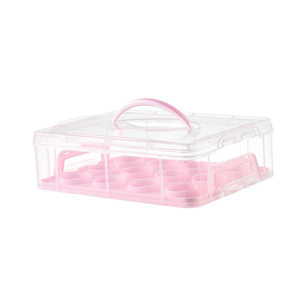 Porta cupcakes apilable con tapa con asa, soporte portátil para cupcakes, soporte para postres, caja de transporte para magdalenas, tartas de queso Rosa Soledad Portador de magdalenas