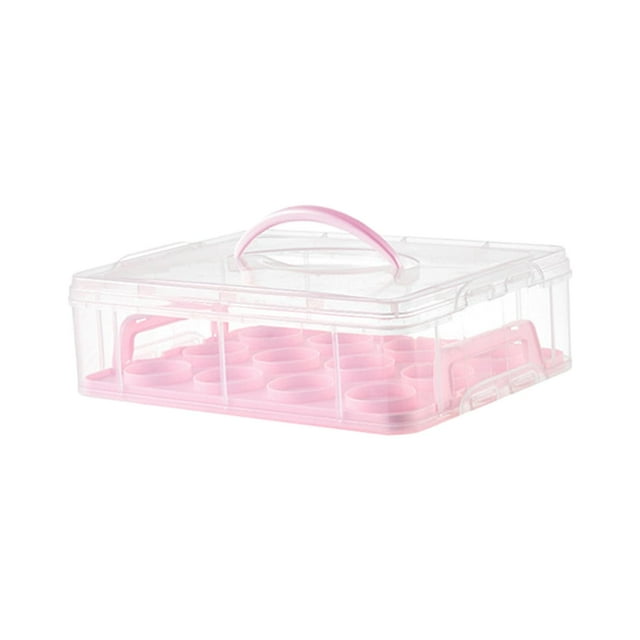 Porta cupcakes, contenedor de almacenamiento para cupcakes con asa, soporte para postres, caja de transporte, apilable para golosinas horneadas, paste Rosa